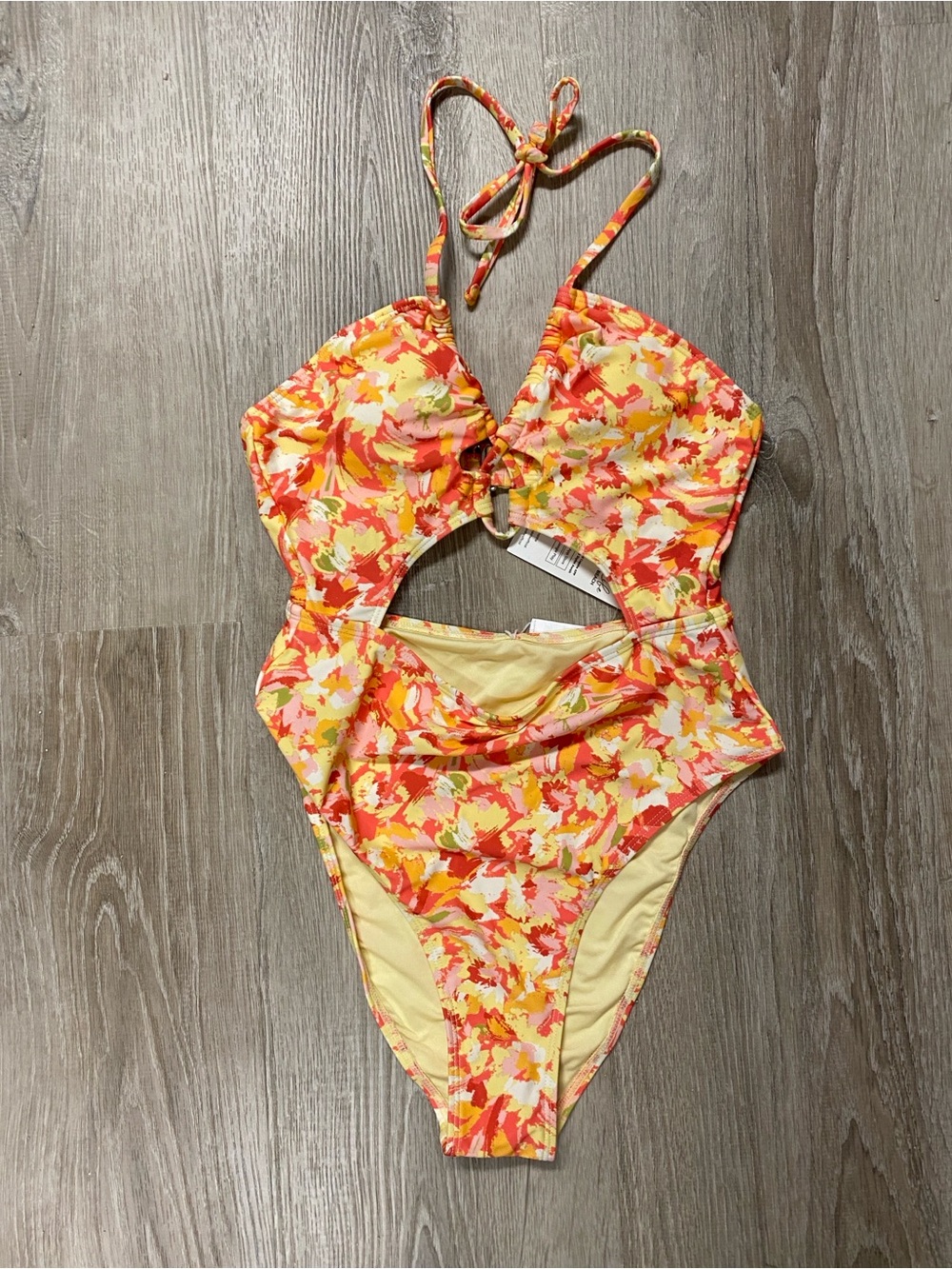 Cupshe Tropical Floral Cutout One-Piece Swimsuit - Yellow, Orange & Pink